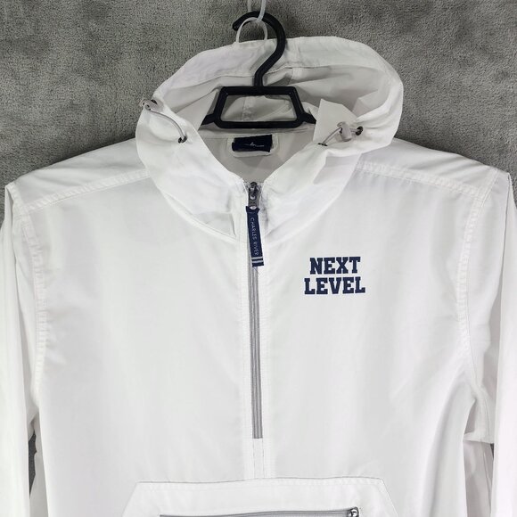 Mens White Charles River Apparel Hooded Pullover Jacket 1/2 Zip Windbreaker L - Picture 4 of 12